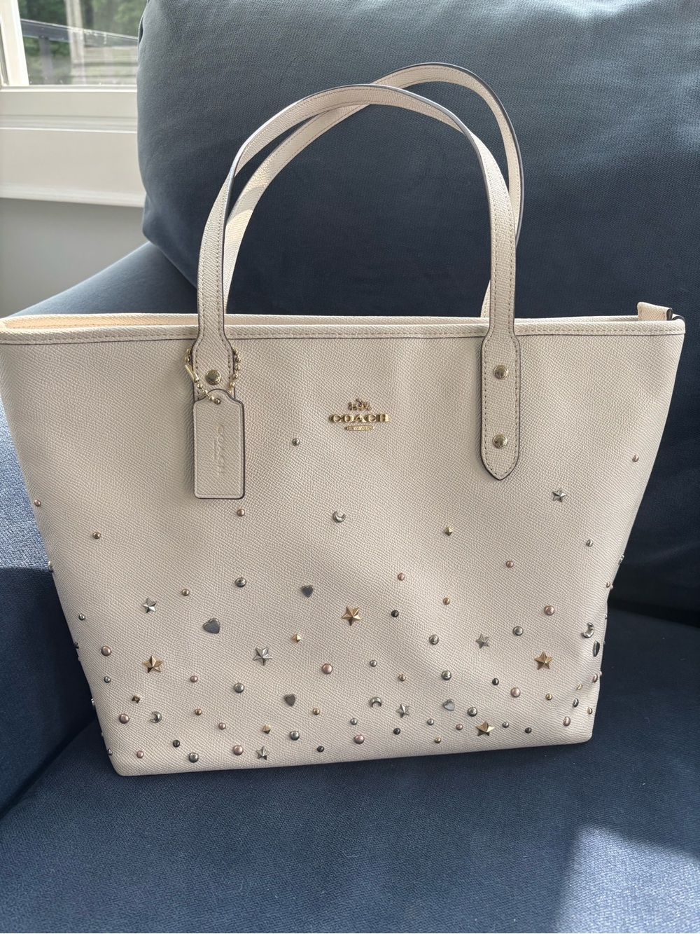 Coach Ivory Star & Stud Leather City Tote